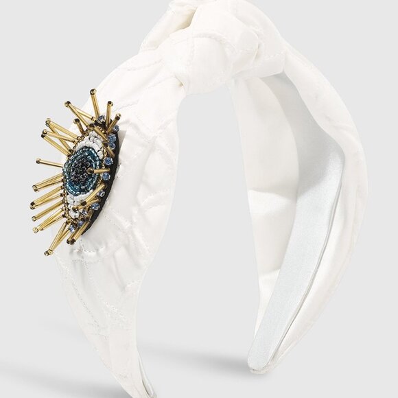 Seed Beaded Evil Eye Protection Symbol Fabric Headband Black or White - Picture 6 of 7